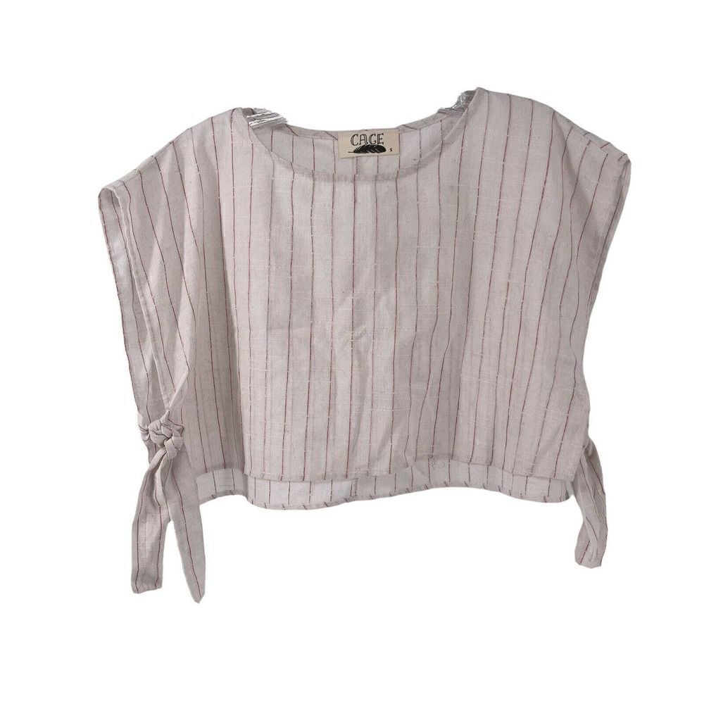 Boxy Crop Top White Red Striped Bow Tied Sides Cage Brand Womens Size S Preppy
